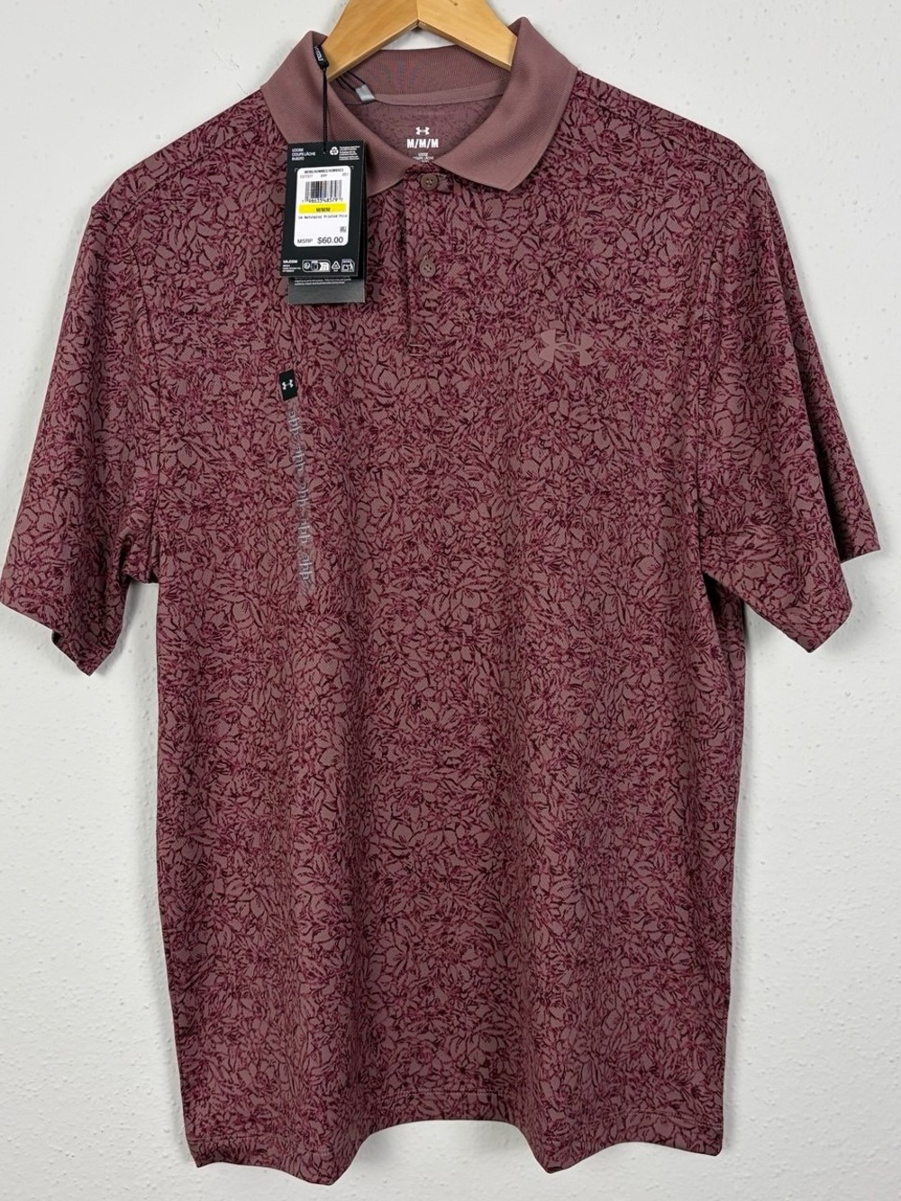 Under Armour Mens Matchplay Printed Polo Red Maroon Floral Golf Shirt
